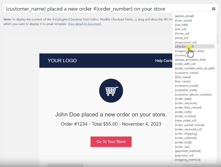 10 Woocommerce Email Template Customizer邮件标题简码