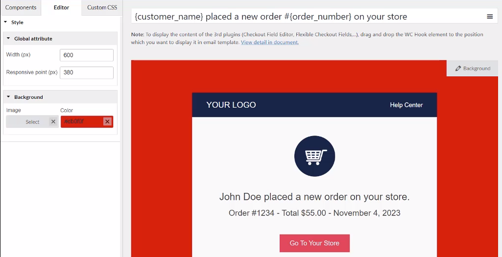 14 Woocommerce Email Template Customizer背景修改
