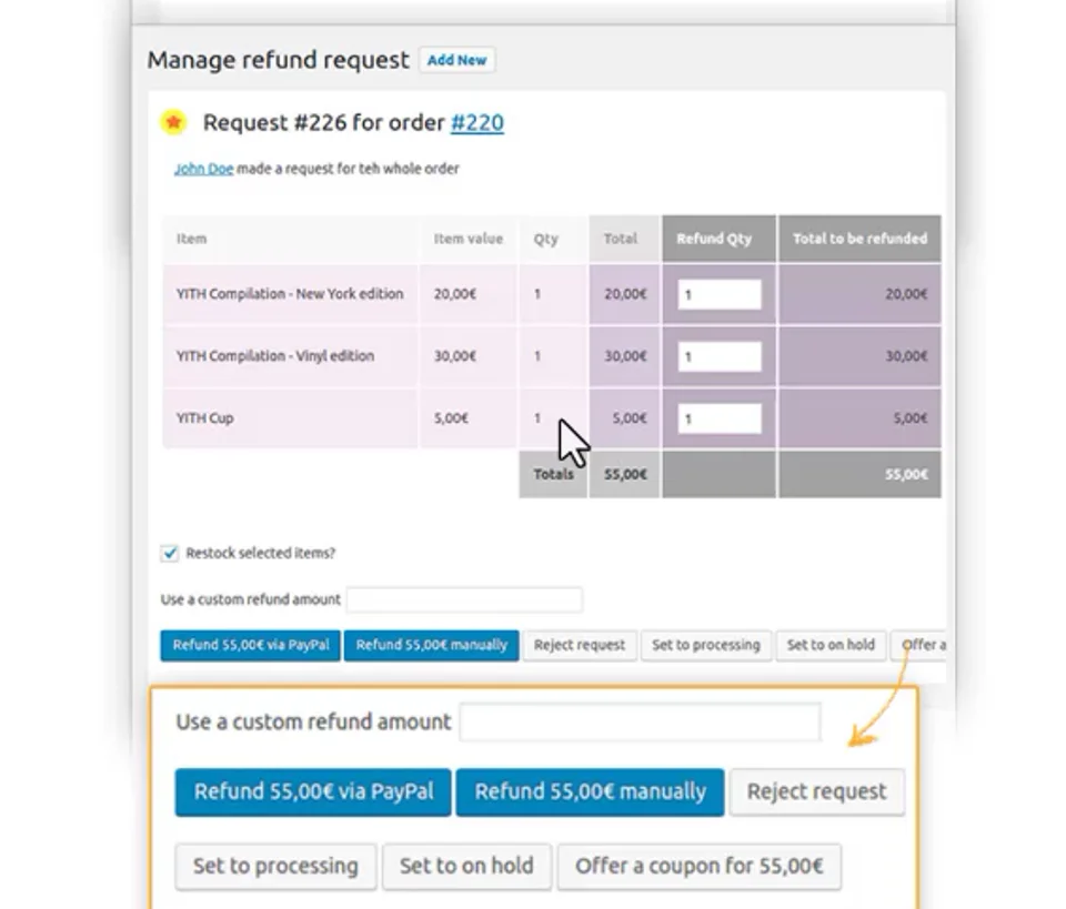 WP-Order Refunds System-4-退款处理方式