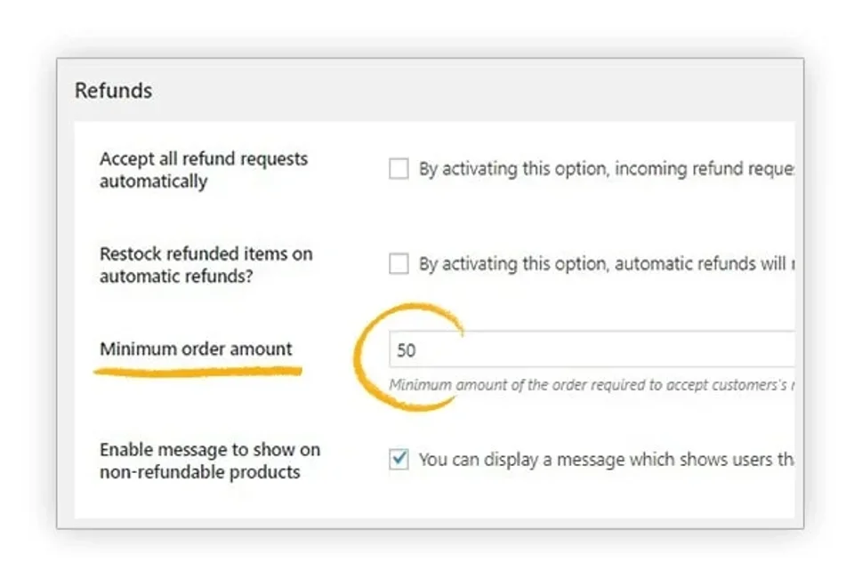 WP-Order Refunds System-6-最低退款金额